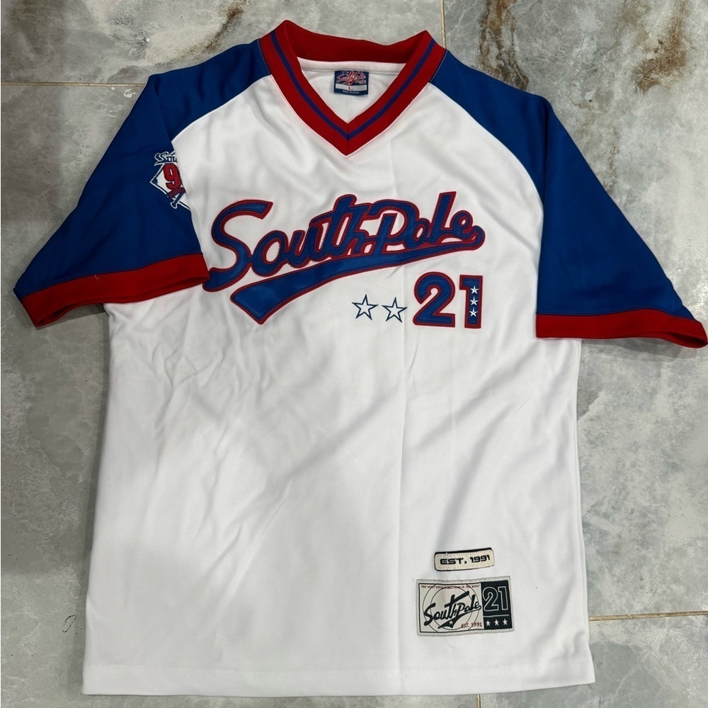 South Pole White and Blue Baseball Jersey - Picture 3 of 6